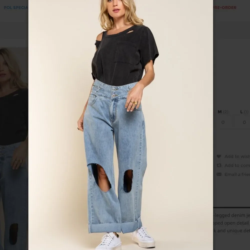 POL jeans POL pants CUT SMALL fit 6-8 Distressed Cuffed Wide-Leg Cropped Jeans